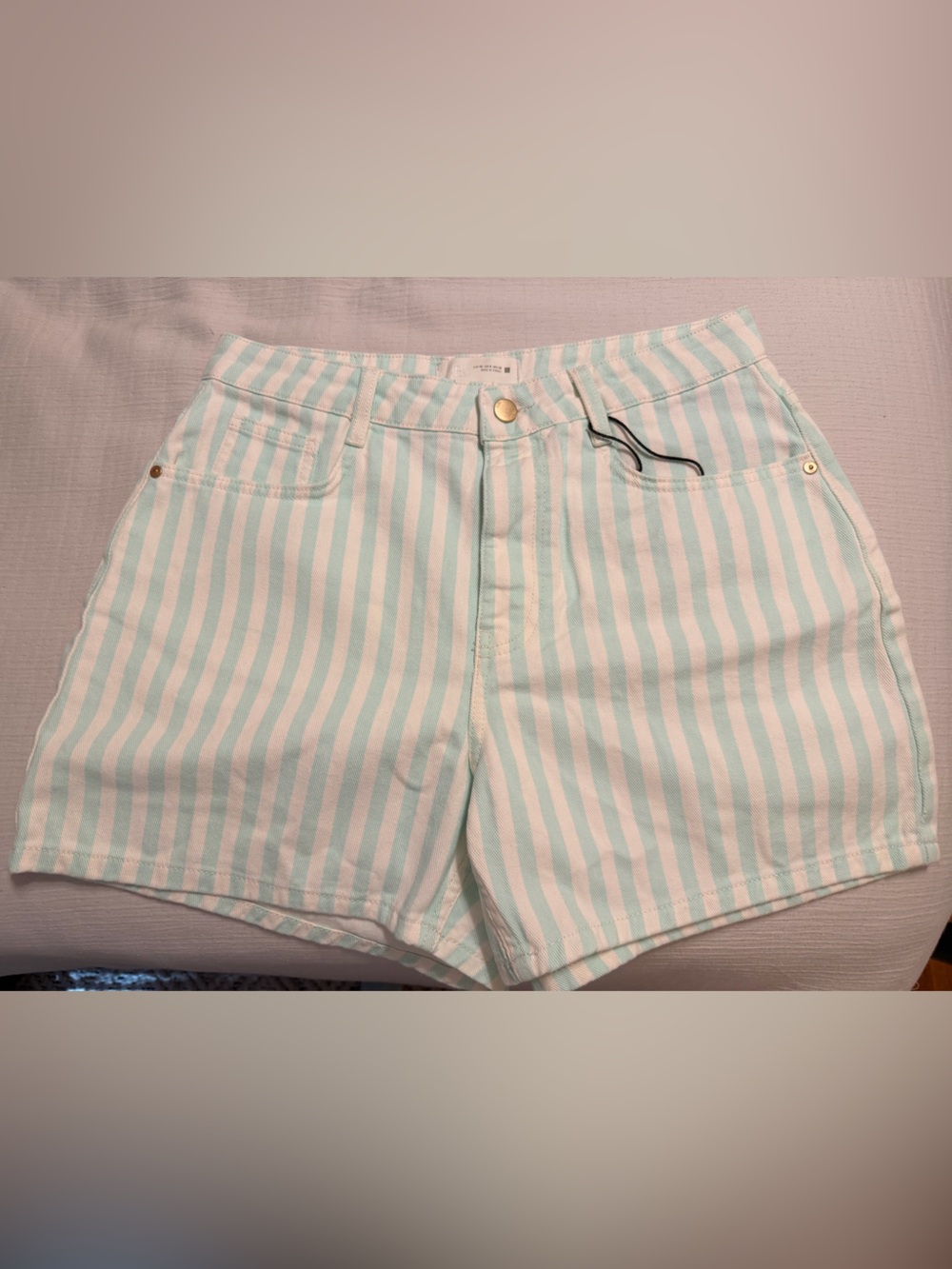 Zara Mint Green and White Striped Bermuda Shorts